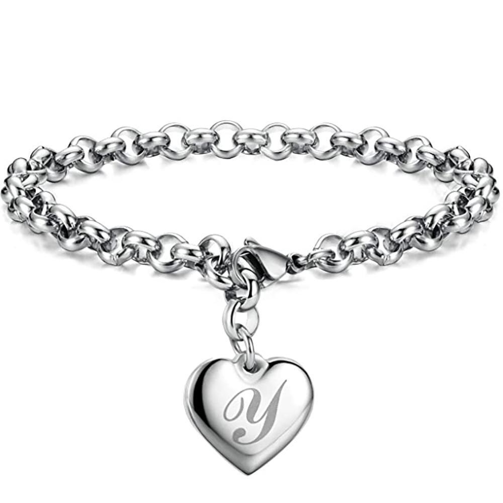 26-Letter Engraved Titanium Steel Bracelet for Women - Stylish European & American Design with English Letters