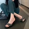 Fashion 2025 Summer Open Toe Women's Slippers Fashion Outdoor Dress New Crystal Sequins Best Seller Non-Slip Versatile Heels Women