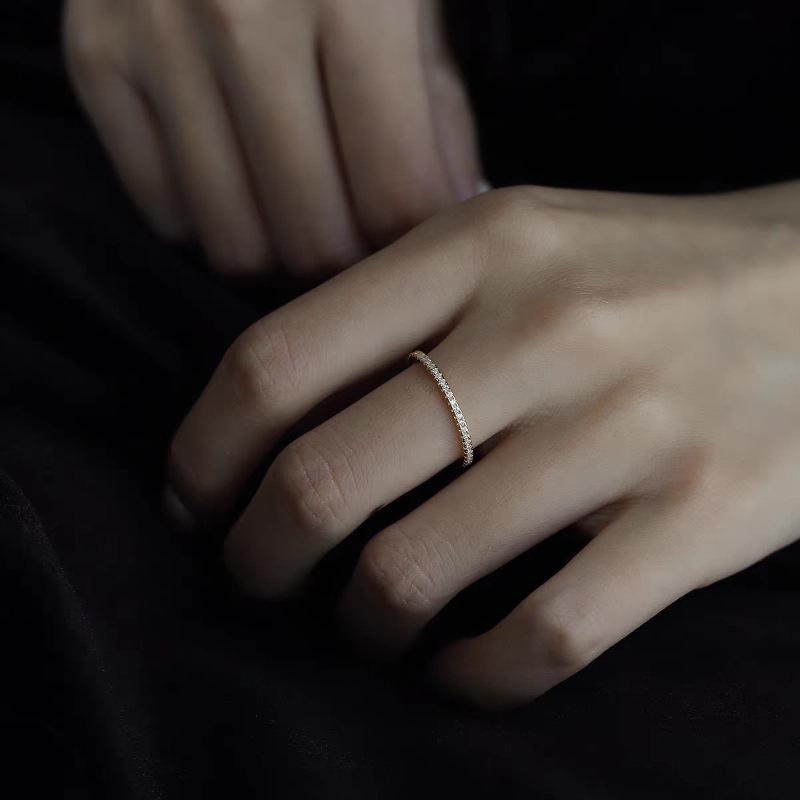 925 Sterling Silver Plated 18K Gold Inlaid Zircon Ring for Women Exquisite Simple Light Luxury High Quality Jewelry