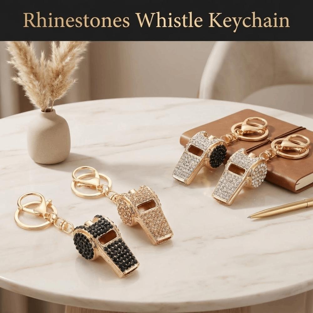 Luxury Rhinestones Whistle Keychain Creative Shining Whistle Pendant  Bag Ornament