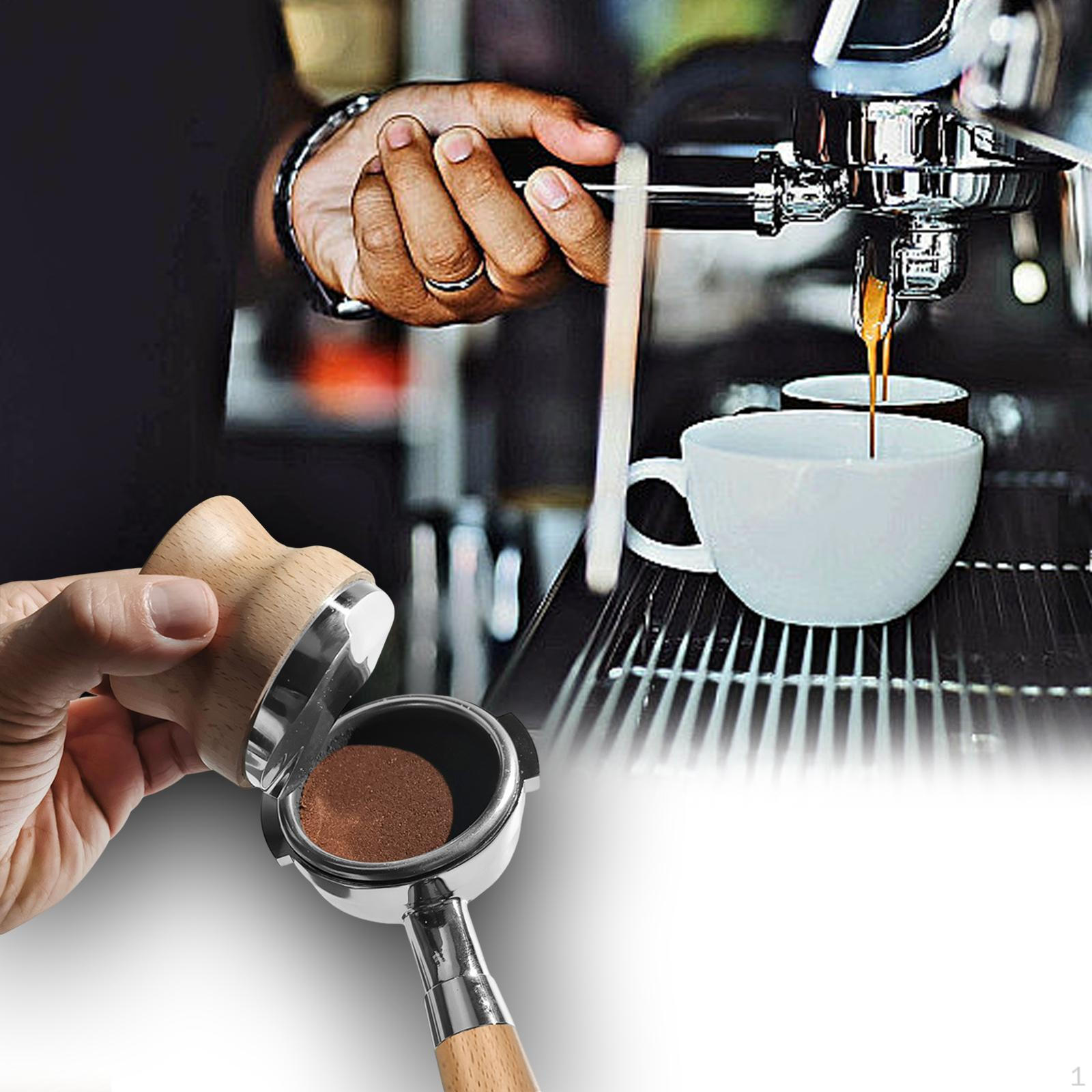 Dispenser Hand Tamper Wooden Handle, 304 Stainless Steel Professional Coffee Espresso 58mm