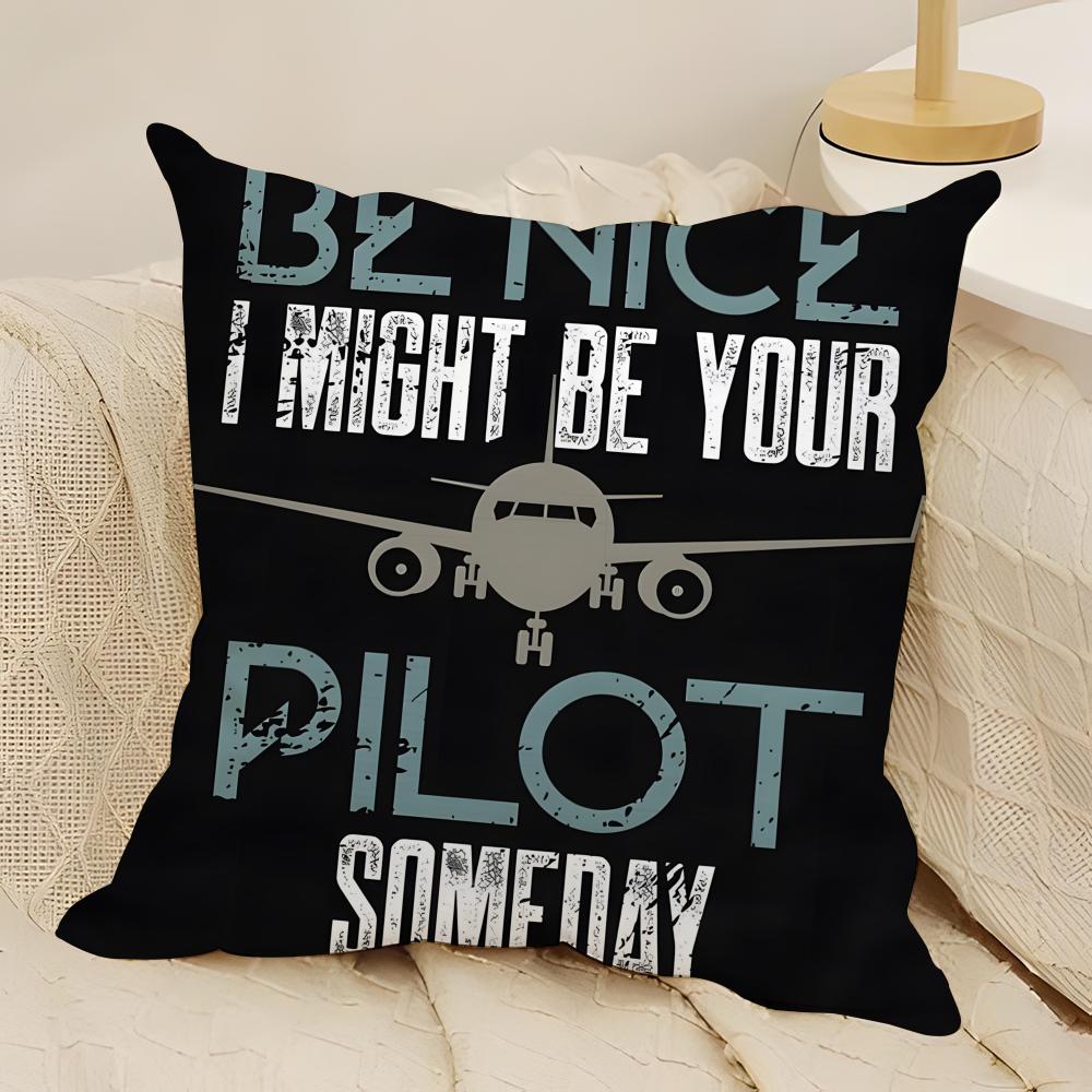 Black Pattern For Airplane Pilots 2 Pillow Case Natural Linen Double-Sided Printing Sofa Home Decor Cushion Cover
