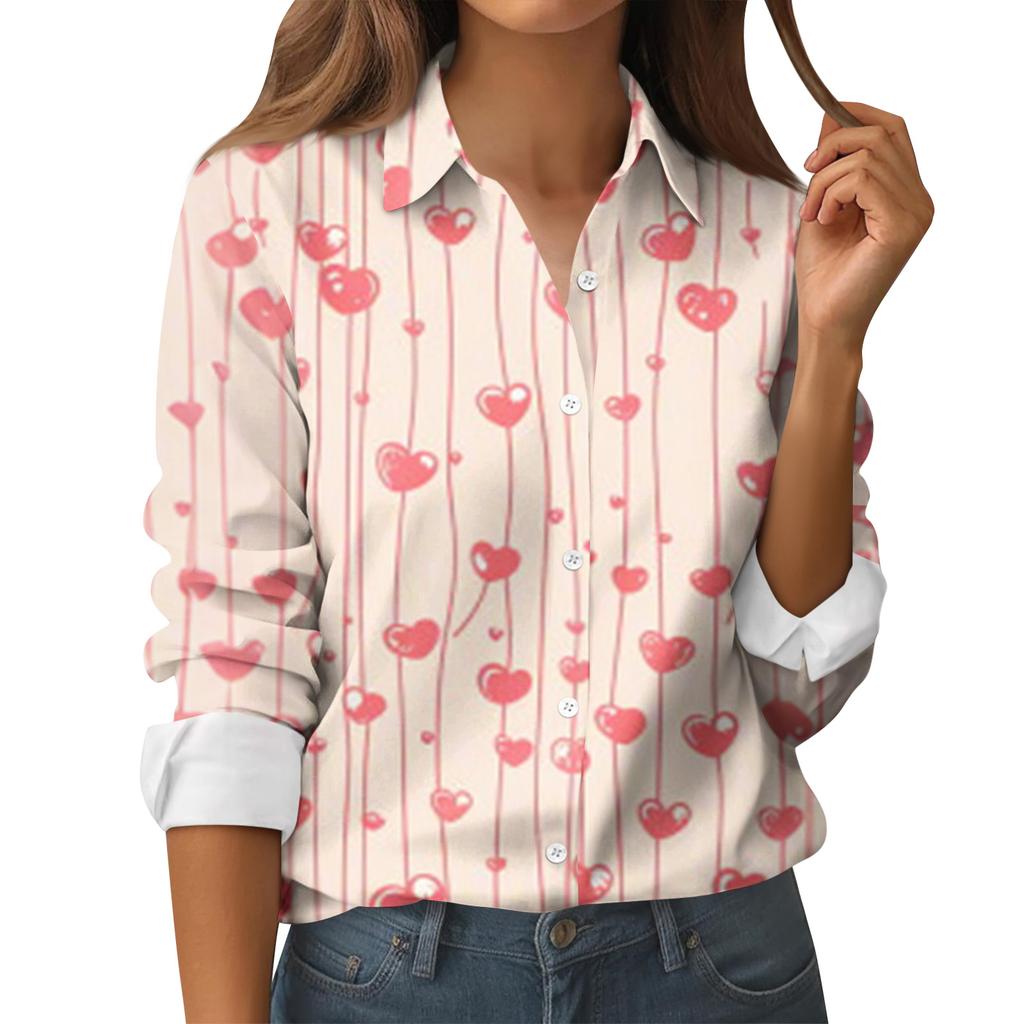 Damen Hemd Bluse Weihnachtsdruck Knopf Langarm Casual Basic Hemdkragen Normales Oberteil