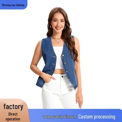 Dames Slim Fit Denim Vest Effen Kleur - Nieuwe Amerikaanse Casual Stijl
