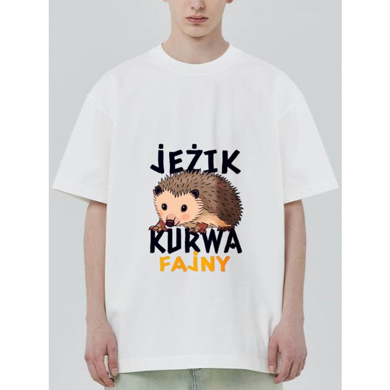 

Black T-Shirt with Hedgehog and Text Design for Casual Wear XXXXL белый
