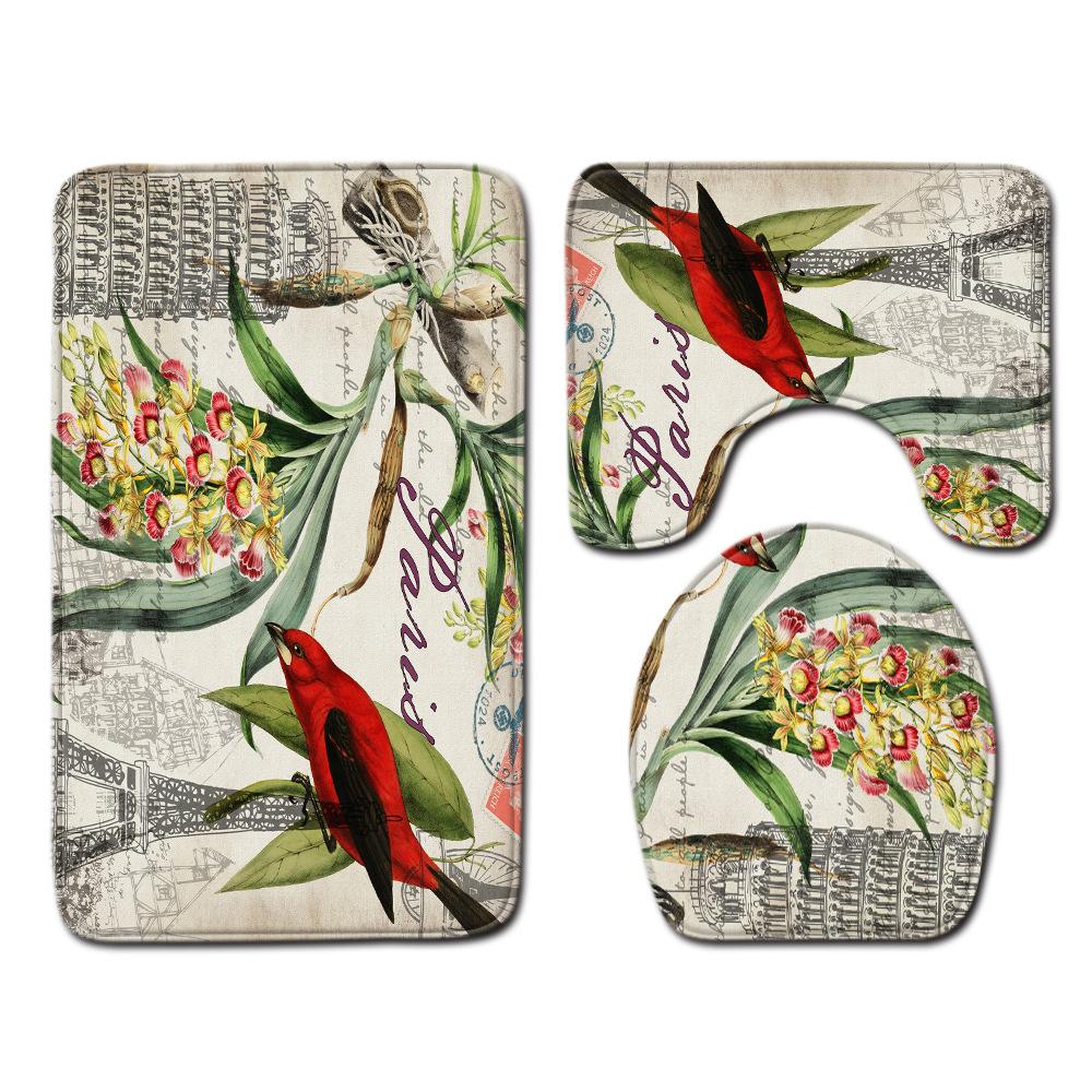 Creative Retro Bathroom Toilet Three-Piece Floor Mat Combination Set Household Door Mat Kitchen Absorbent Non-Slip Carpet