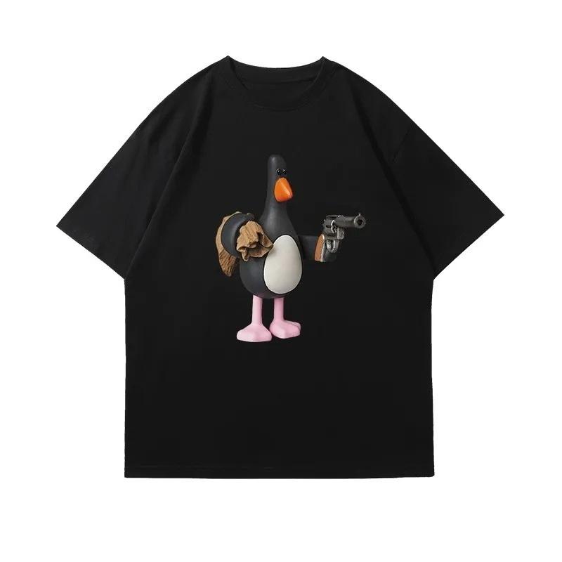 2025 American Cartoon Penguin Print Short Sleeve T Shirt Couple Matching Fit Breathable Casual Top Streetwear Harajuku Clothing