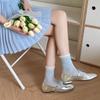 3 Pairs Spring/Summer Women's Thin Hollow-Out Mid-Calf Socks Ballet Bubble Tongue Lace Socks for Girls Women