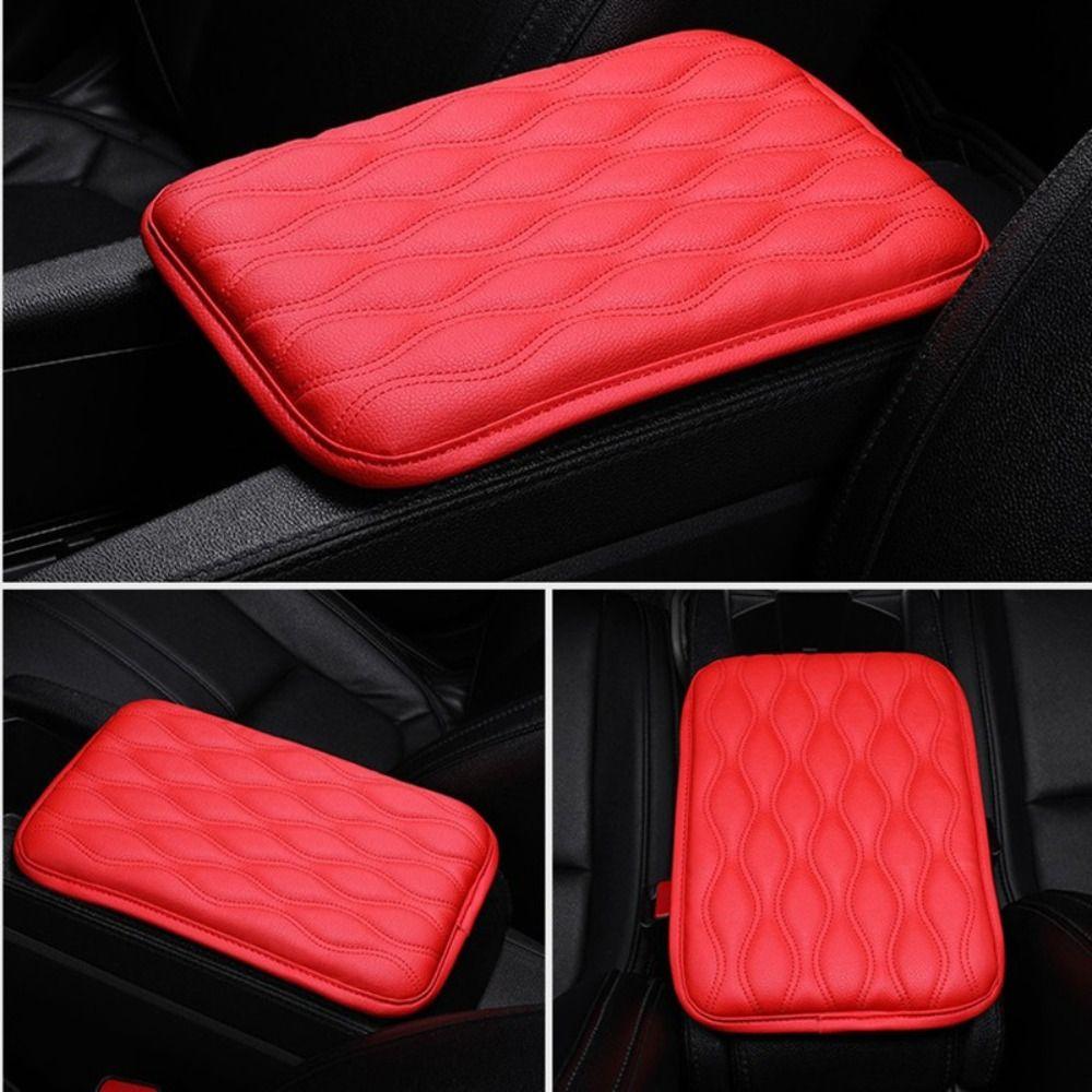 PU Leather Center Console Armrest Cushion Wave Embroider Waterproof Car Armrest Pillow Non Slip Car Armrest Pad Cover