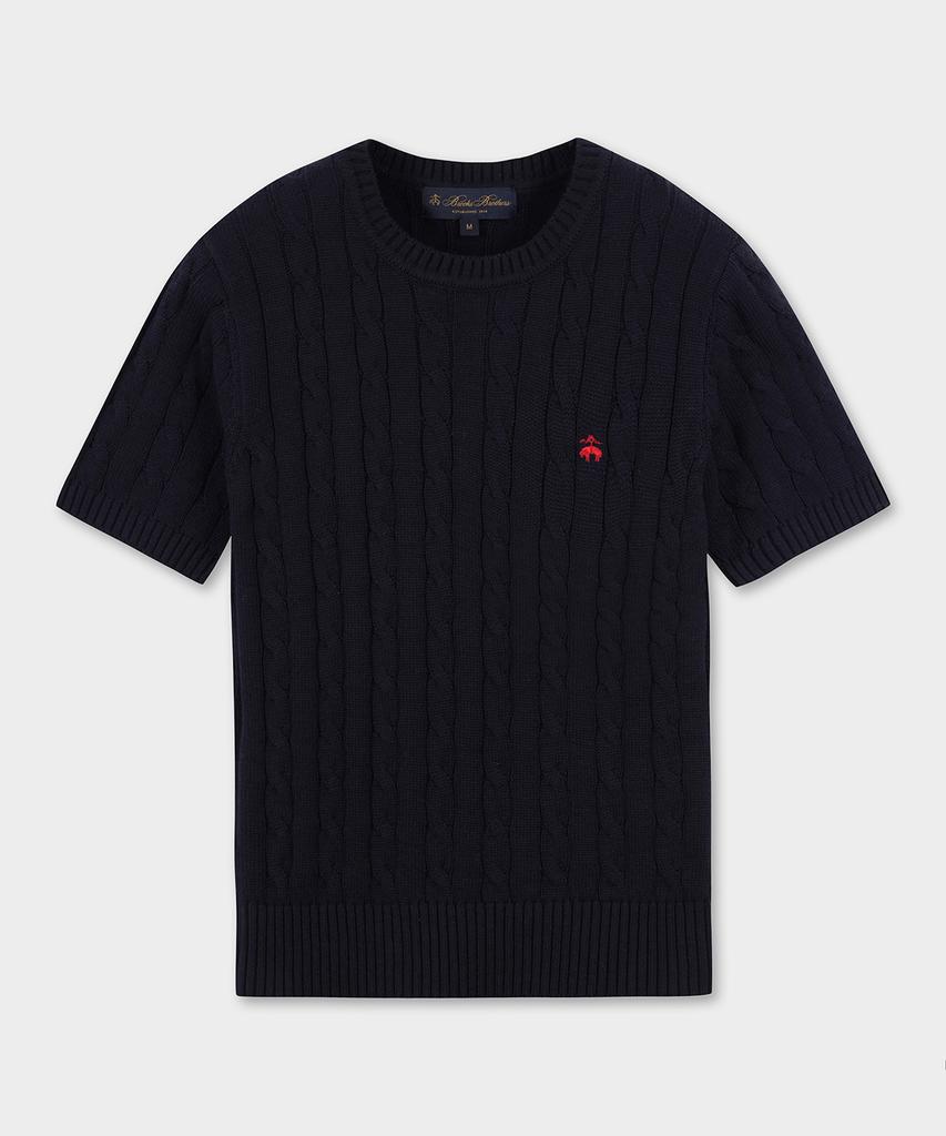 BROOKS BROTHERS [Women'S] Cotton Cable Crew Neck Short Sleeve Sweater (Dark Navy) (Bbwrwb201Arfm)