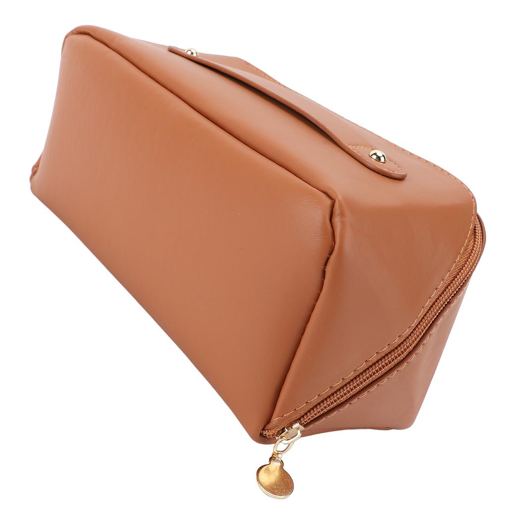 Reise Make-up Tasche Tragbar Wasserdicht PU Leder Kulturbeutel Hohe Kapazität Kosmetik Aufbewahrungstasche mit Griff Braun
