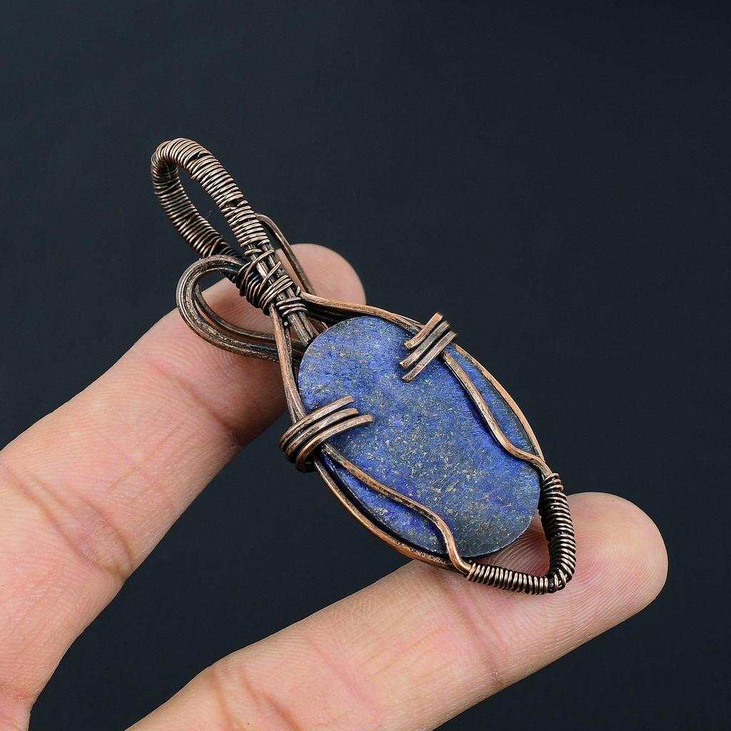Lapis Lazuli Kamień Szlachetny Ręcznie Robiony Czysty Drut Miedziany Oprawiony Biżuteria Wisiorek Dla Kobiet