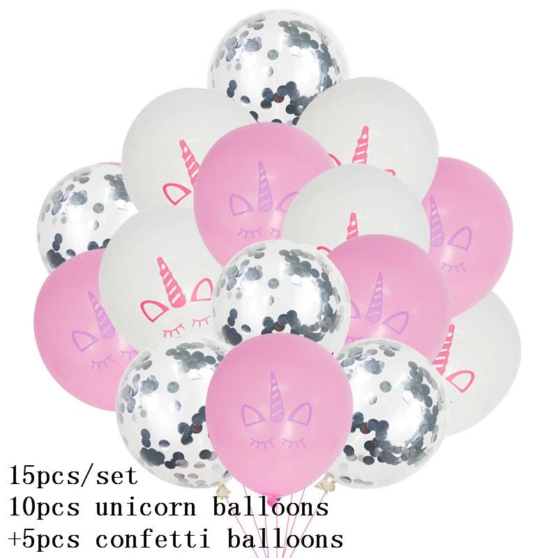 15pcs Pink Unicorn Balloon Unicorn Latex Confetti Baloon for Birthday Party Decoration Baby Shower Girl 1st Birthday Kids Favors