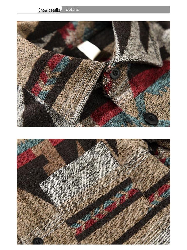 Men's Vintage Floral Thick Flannel Long Sleeve Shirt Jacket