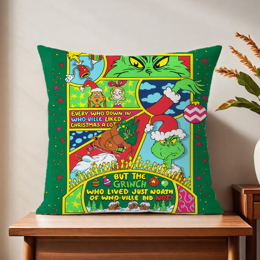 The Cartoon G-Grinch-H Cute Cushion Cover For Pillow Printing Sofa Decoration Home Car Room Coffee Shop Office Nordic Simplicity