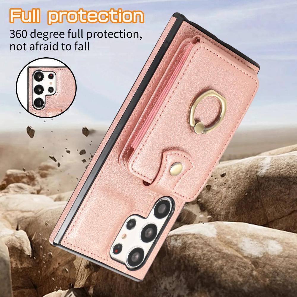 

Plain Leather Phone Case for Samsung Galaxy S25 Ultra S25Edge S24 Plus S23 S20 FE S22 Note20 A56 A36 5G Ring Card Holder Wallet Galaxy S23 розовый