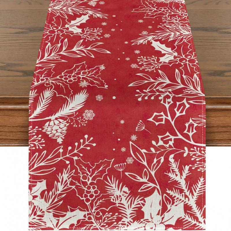 Festive Snowman Christmas Tree Table Runner Home Kitchen Dining Tablecloth for Party Decoration