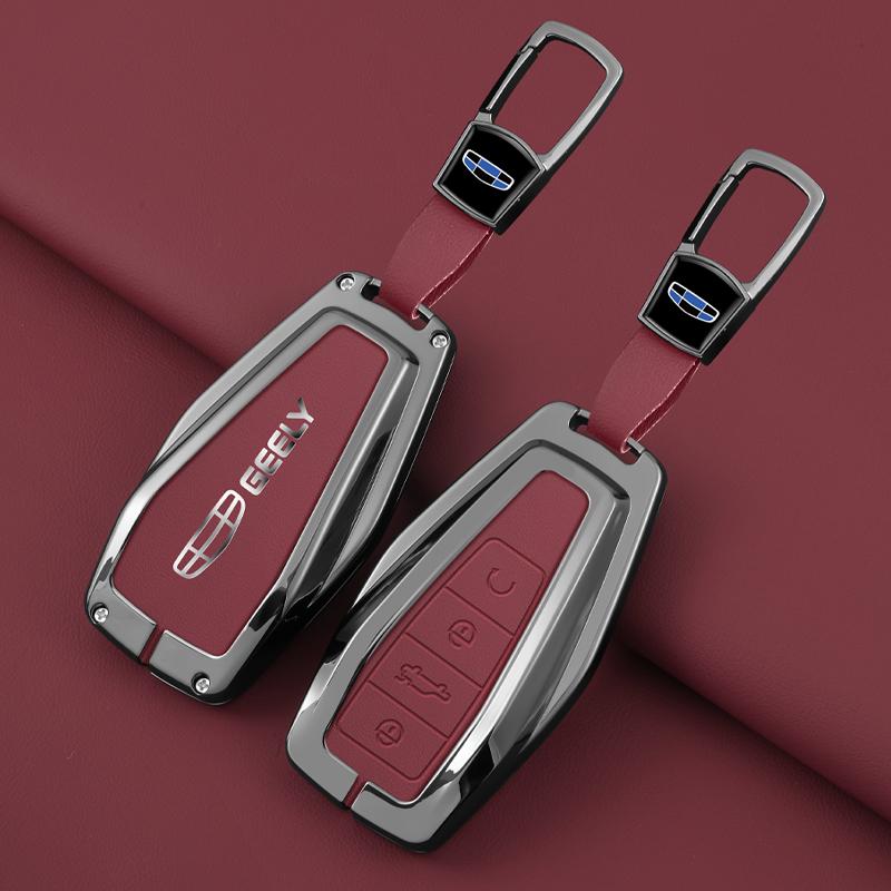 Interior Mouldings Zinc Alloy Leather Car Key Case Cove Holder Set For Geely Coolray X6 Emgrand Global Hawk GX7 Remote Auto Prot