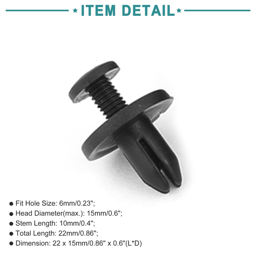 ACROPIX 50pcs Universal 6mm Black Plastic Push Rivet Bumper Pin Clip