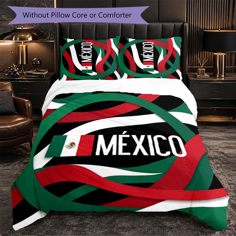 Mexico footbal Pattern 3 Pieces Bedding Set Soft Microfiber Duvet Cover with Pillow Cases for Bedroom