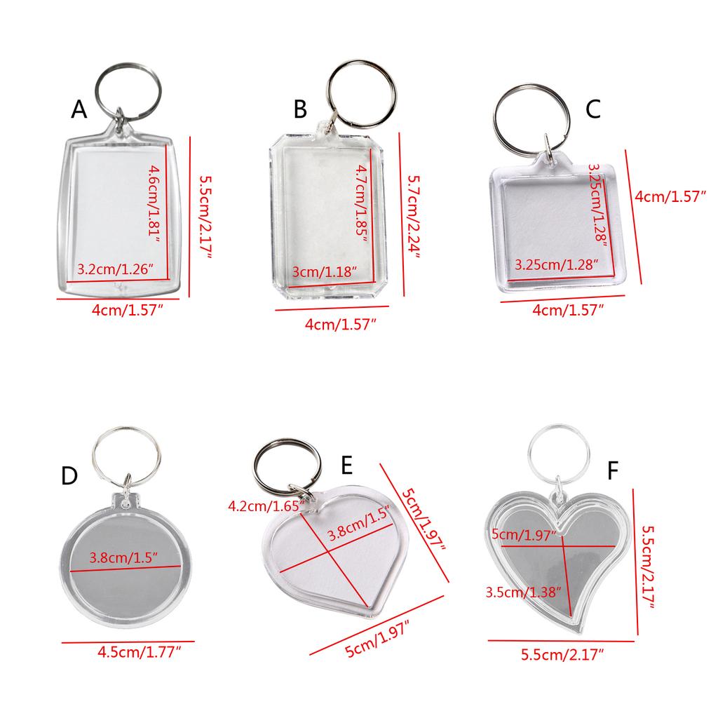 10Pcs Clear Acrylic Photo Frame Keychain Photo Insert Keyrings Blank Various Shapes DIY Keychain Picture Frame Keyring
