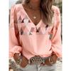 Damen Vintage Western-Print V-Ausschnitt Bluse, eine ideale Wahl für Weihnachts- und Neujahrsgeschenke, geeignet für Sommerurlaube und Outdoor-Treffen