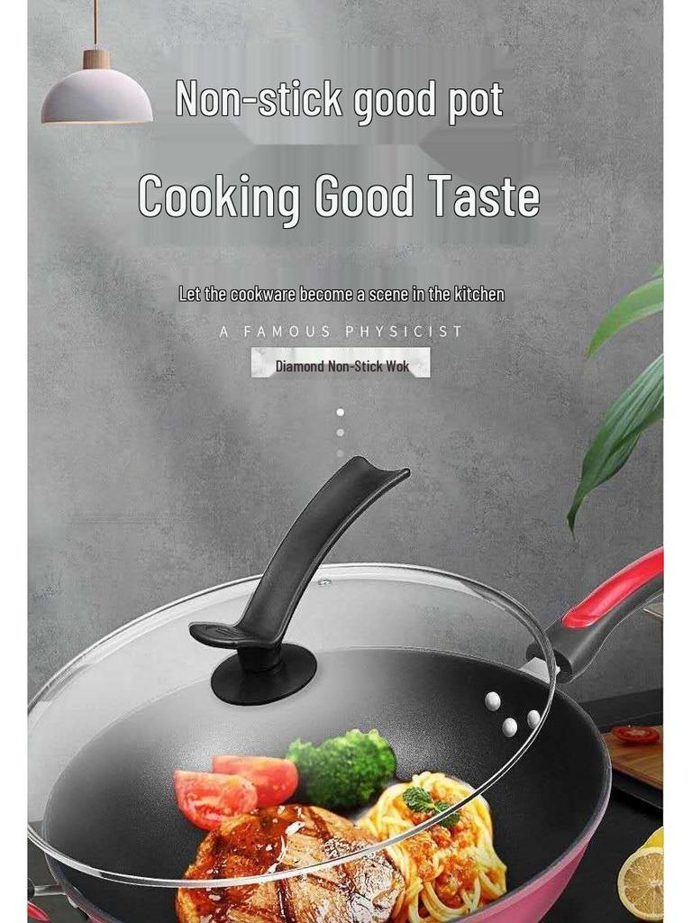 German Crystal Non-Stick Oilless Wok: Smoke-Free Flat Bottom Stir-Fry Pan for Induction & Gas Stoves.