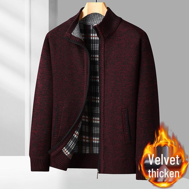 

Кардиган мужской на флисовой подкладке Woodpecker: 2025 Осень/Зима - Повседневный, теплый свитер для пап среднего возраста. 170 for 120-135 lbs