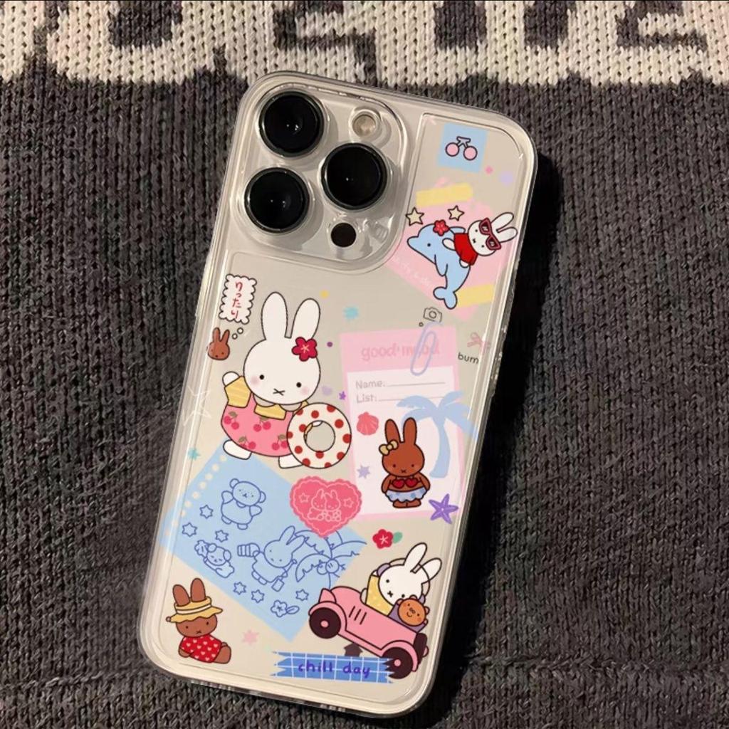 Miffy Black Skin Rabbit Cartoon Case for Apple iPhone 13 Pro, 14, 15, 16, 17 Pro Max XS - Transparent and Cute