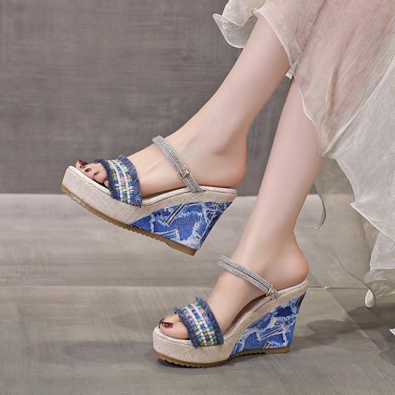 Summer Shoes Flat Platform Peep toe High Heels Sandals Elegant Ladies Party Shoes Woman Wedges Sandals White Blue Big Size 41