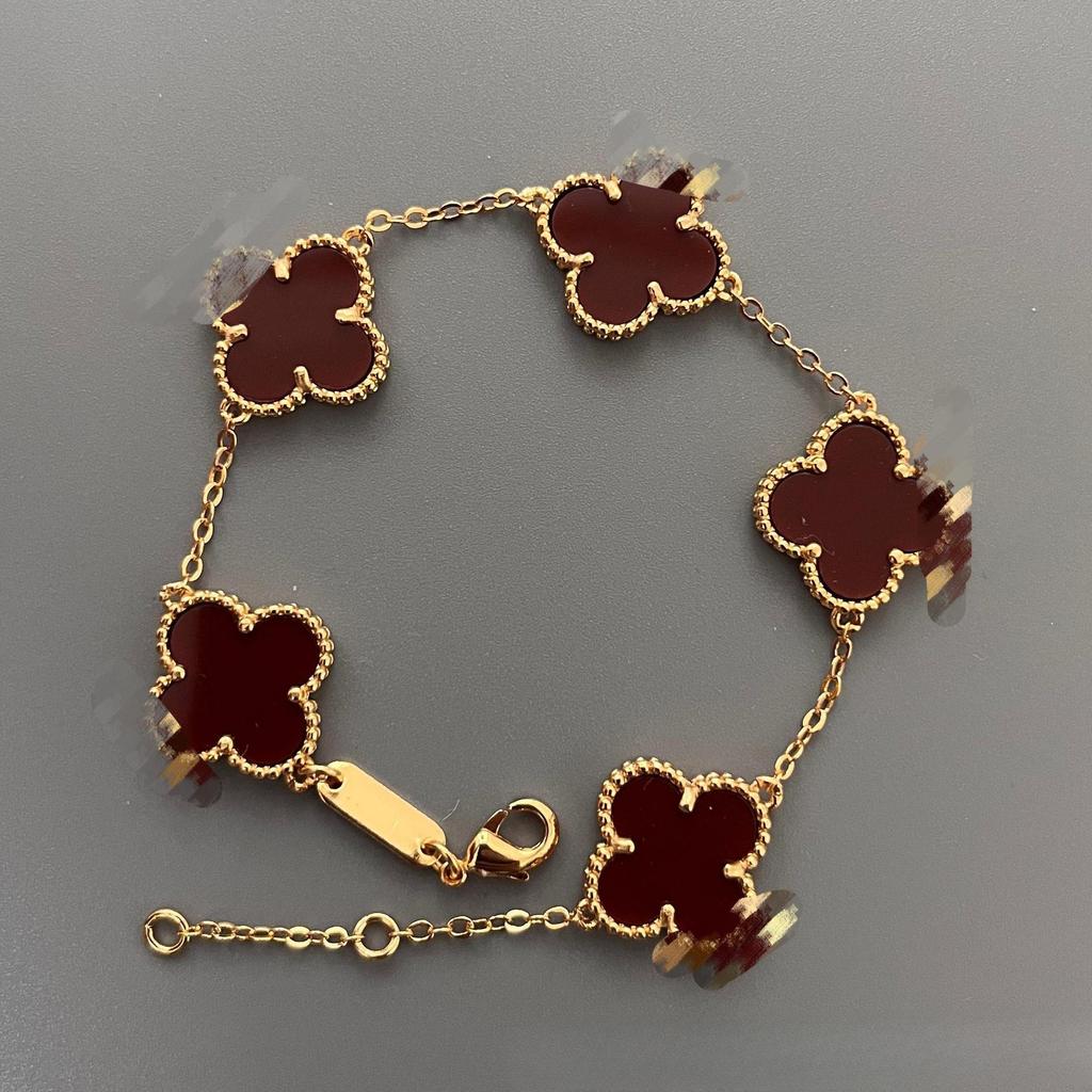 Mote 15mm Firkløver Femblomst Armbånd for Kvinner 18k Dobbeltsidig Perlemor Enkelt og Mote Allsidig Armbånd