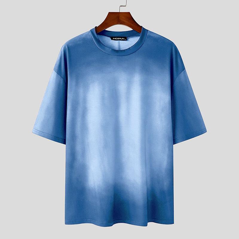 

INCERUN Oversized Men Round Neck Short Sleeve Gradient Casual Loose T-Shirts Tops S синий