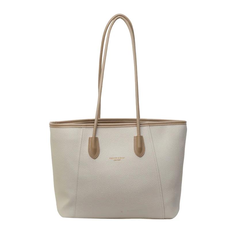 Women's large capacity PU shoulder bag monochromatic stitching bag casual totes