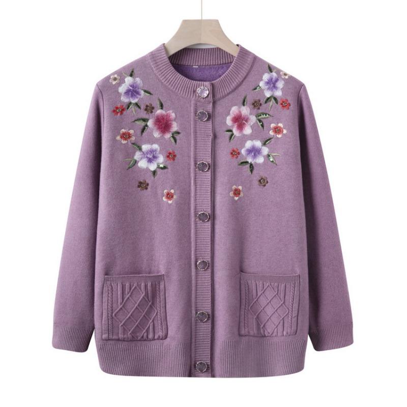 

Middle-aged elderly autumn and winter warm top female grandma fleece cardigan sweater mother winter coat elderly bottoming shirt 4XL (recommended 130-72.5 kg) фиолетовый