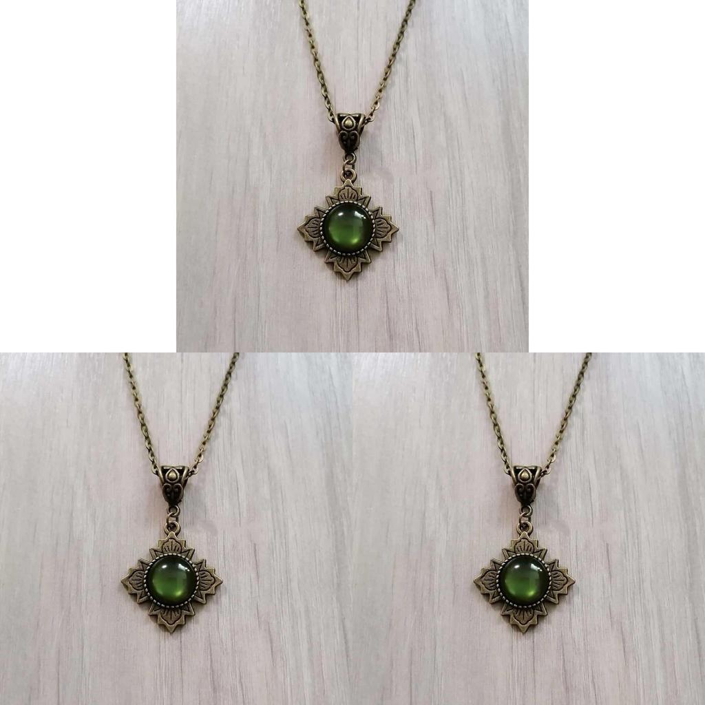 Vintage Bronze Cross Pendant Necklace With Green Stone For Gothic Gothic Gothic Style Jewelry