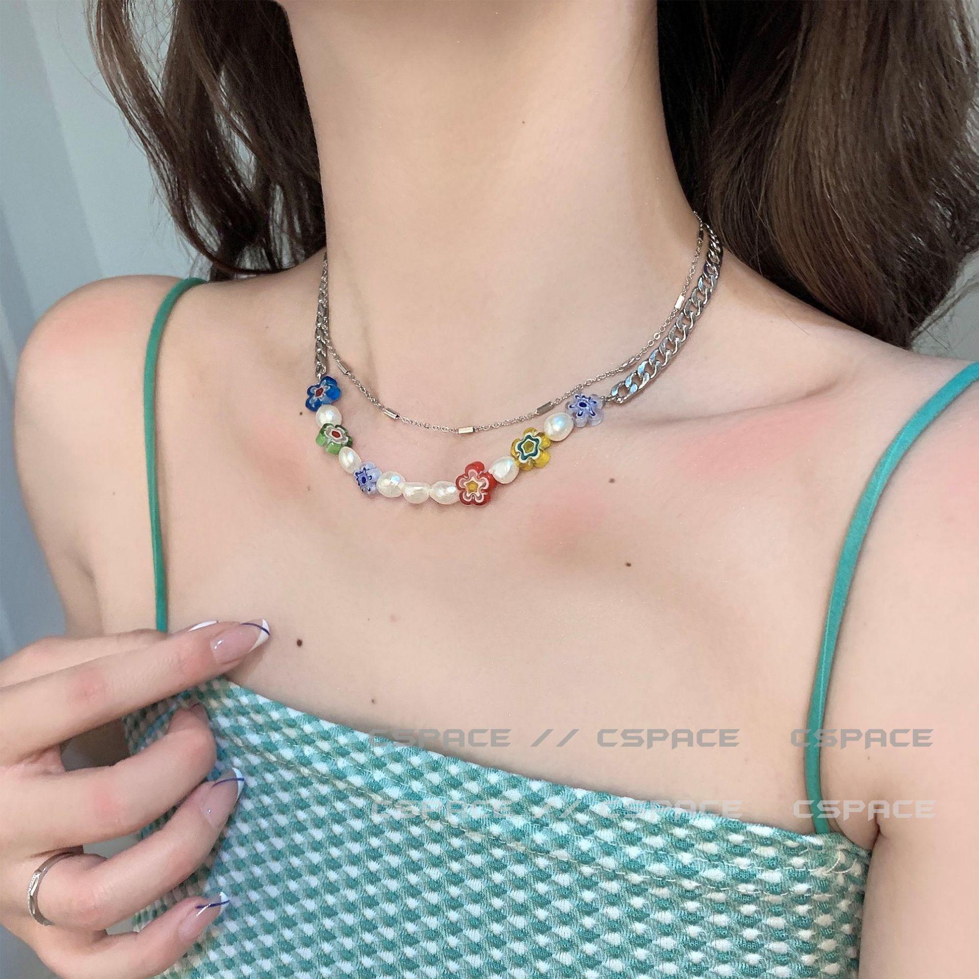 

Жемчужное двухслойное ожерелье из титановой стали для женщин Ins Хип-хоп Пара Ретро и устойчивые к выцветанию небольшие дизайнерские аксессуары