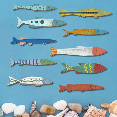 10 Pcs Wooden Fish Wall Decor Hanging Coastal Beach Wall Art for Ocean