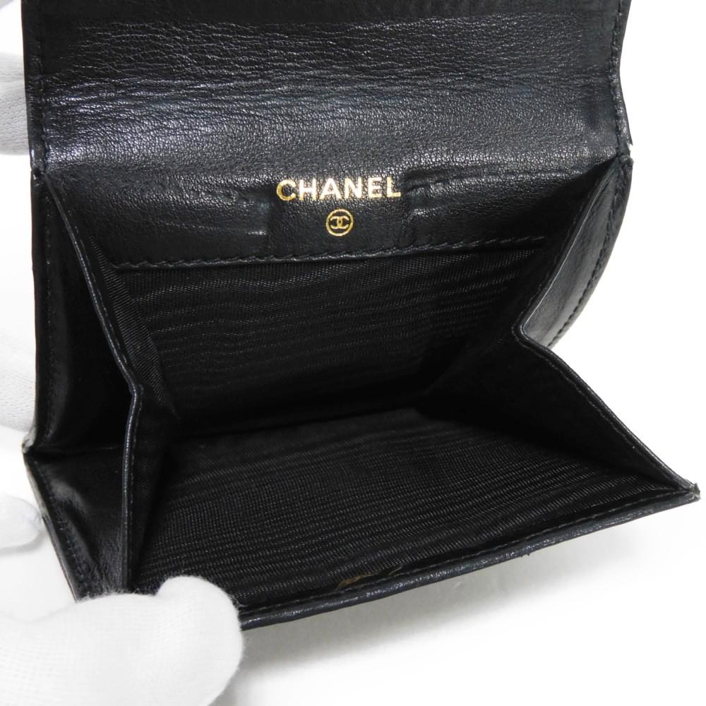 Used 10097 Compact Flap Wallet 7943 COCO Mark CC Mark 3rd Series Vintage Deca Coco Caviar Skin Black Unisex from Japan