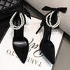 Damen Mode Schleife Sandalen Sommer Schwarz Imitation Perlen Schuhe Sexy Spitze Stiletto Party Büro Hohe Absätze Zapatos De Fiesta