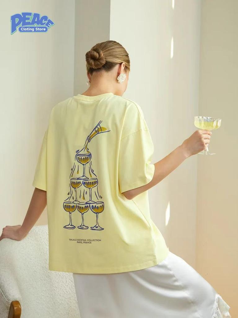 Drink Drink Drink Printed T-shirt Men and Women 100% Cotton T-shirt Summer Fashion Casual Comfy Couple Short Sleeve Top Harajuku