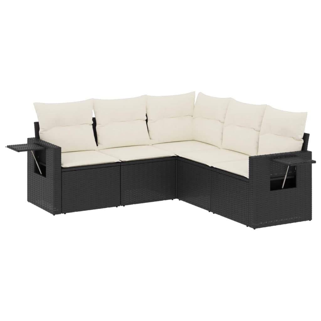 Vidaxl 5-Cz. Garden Lounge Set, Cushions, Black PE Rattan