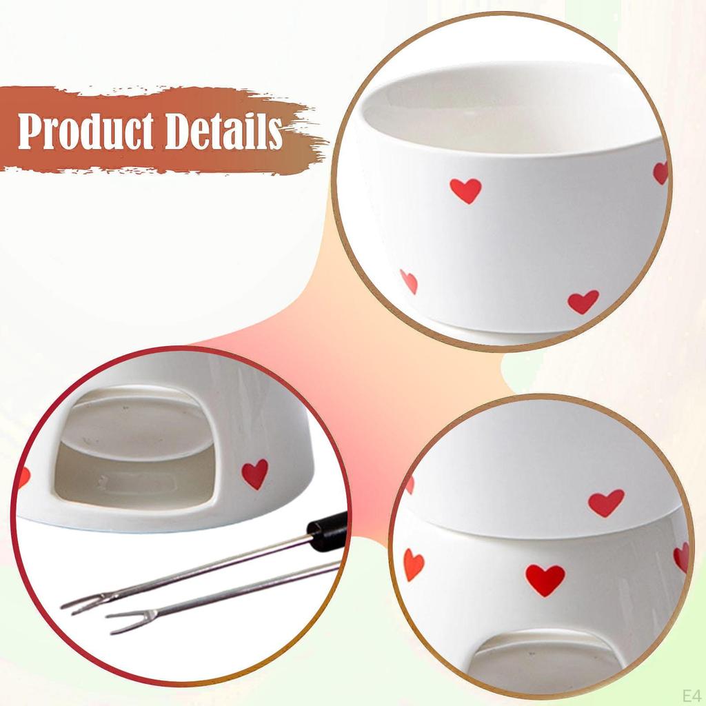 Cheese Fondue Pot Chocolate Melter Cookware Melting Mug Melt with 1 Fork Tea Light for