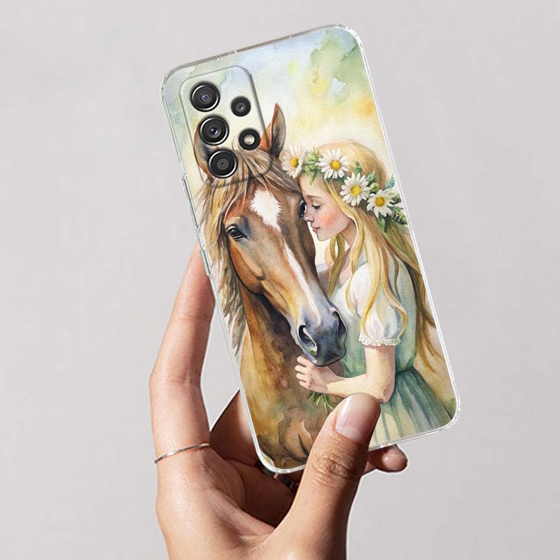 Black White Horses Galloping Cover For Samsung Galaxy A56 A55 A36 A54 A52 A53 A15 A14 A16 A25 A34 A35 A26 A06 A32 A72 Phone Case