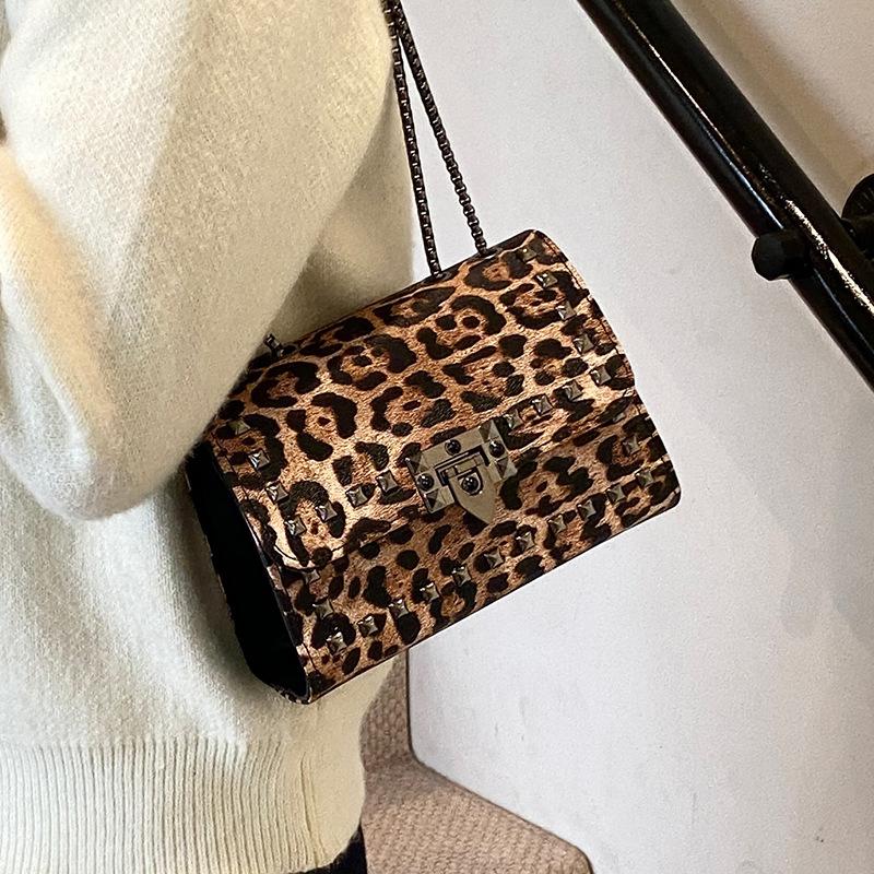 

Сумка преміум-класу з леопардовим принтом. Жіноча модна модна ретро-сумка на ланцюжку через плече. Жіноча сумка-месенджер. коричневий