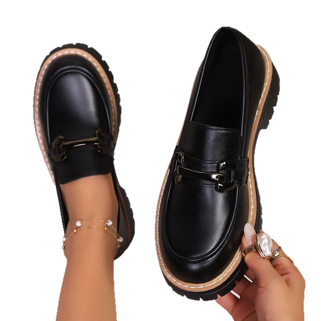 2025 new spring and autumn loafers large size casual polished British style women's shoes thick heel thick sole foreign trade retro