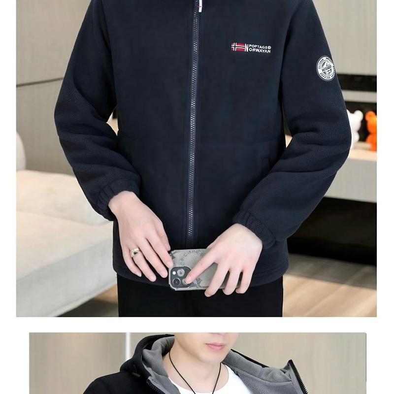 Fashionable Outdoor Coldproof Fleece Jacket Men's Hooded Autumn and Winter Warm Polar Fleece Coat Jacket