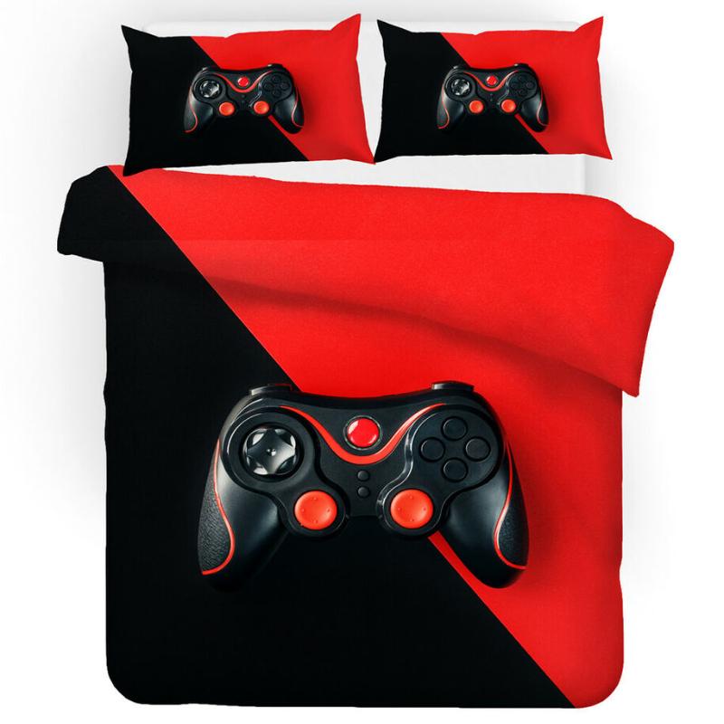 Red and Black Duvet Cover Video Games Bedding Set Single Double King Size Gift