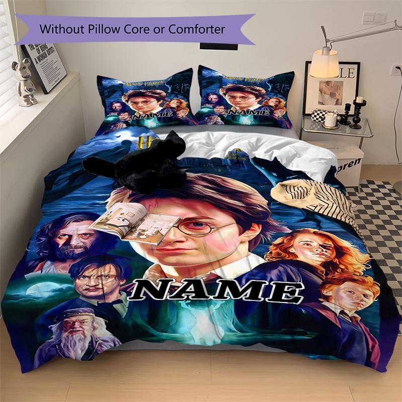 Custom Name Cartoon Harryl Bedding 3 Piece Set HD Print Duvet Cover Pillowcases for Teens Adult Bedroom Decoration