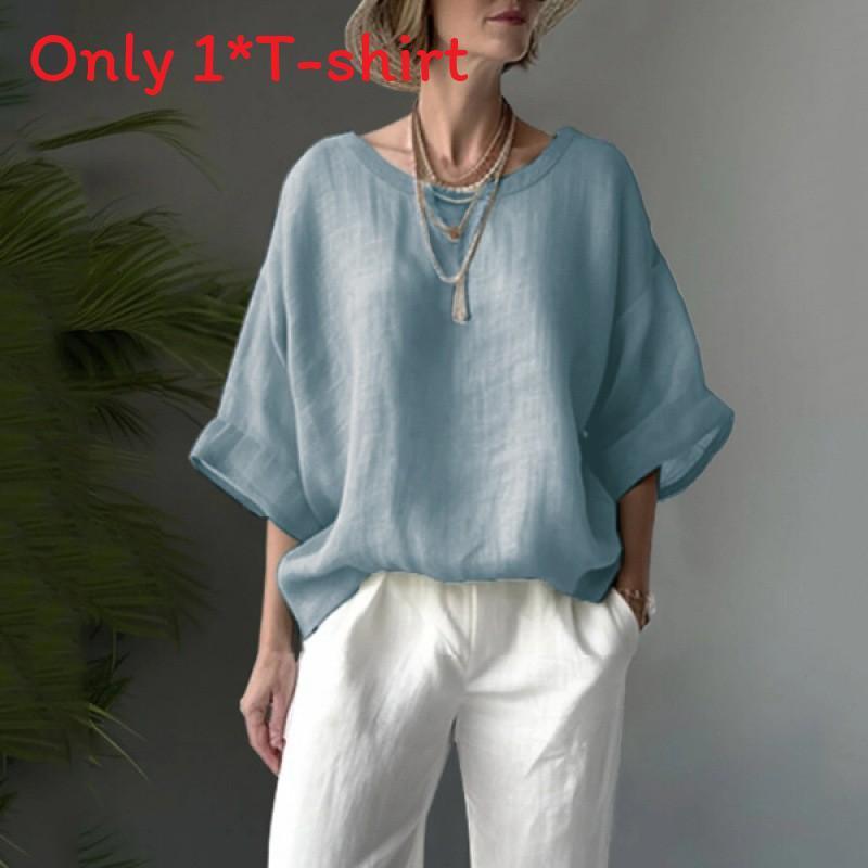 Cotton Linen T Shirt With Rounded Neck For Casual Daily Wear