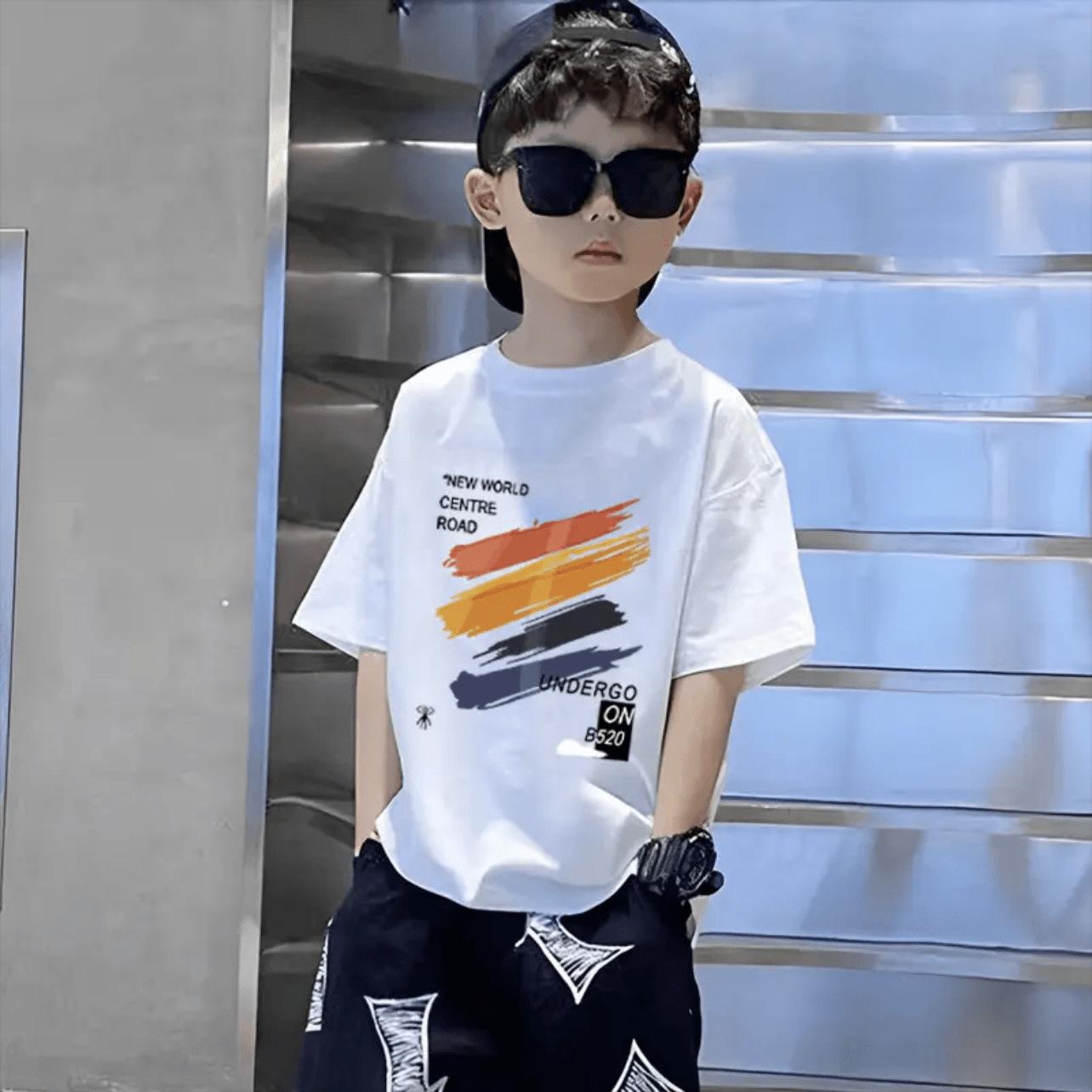 

Мальчиковая футболка с коротким рукавом детская хлопковая летняя новая детская одежда для мальчиков среднего и старшего возраста, мальчиковый красивый топ, тренд 140cm